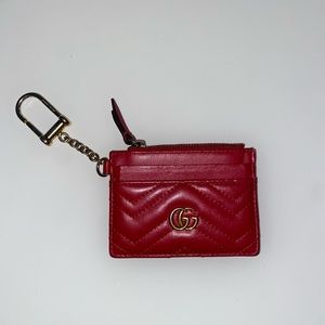 AUTHENTIC GUCCI GG MARMONT KEYCHAIN WALLET IN RED. barely used